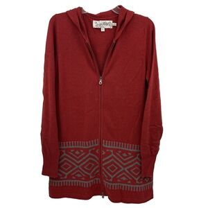 Aventura Women's Cardigan Sweater Size M Red Organic Cotton Zipper Hooded